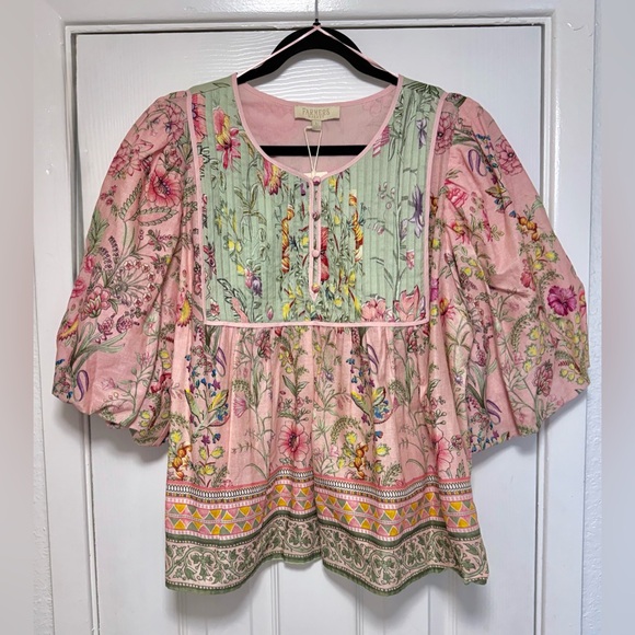 Floral Boho Blouse with Pink and Green Accents - Picture 7 of 9